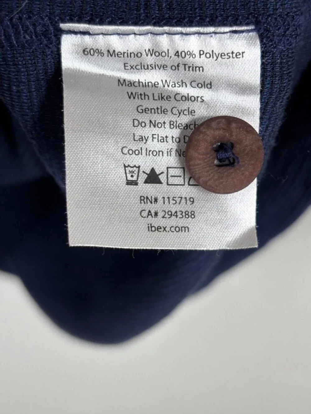 Ibex Merino Wool Sweater Mens Large Blue Shawl Collar Button Henley Made in USA
